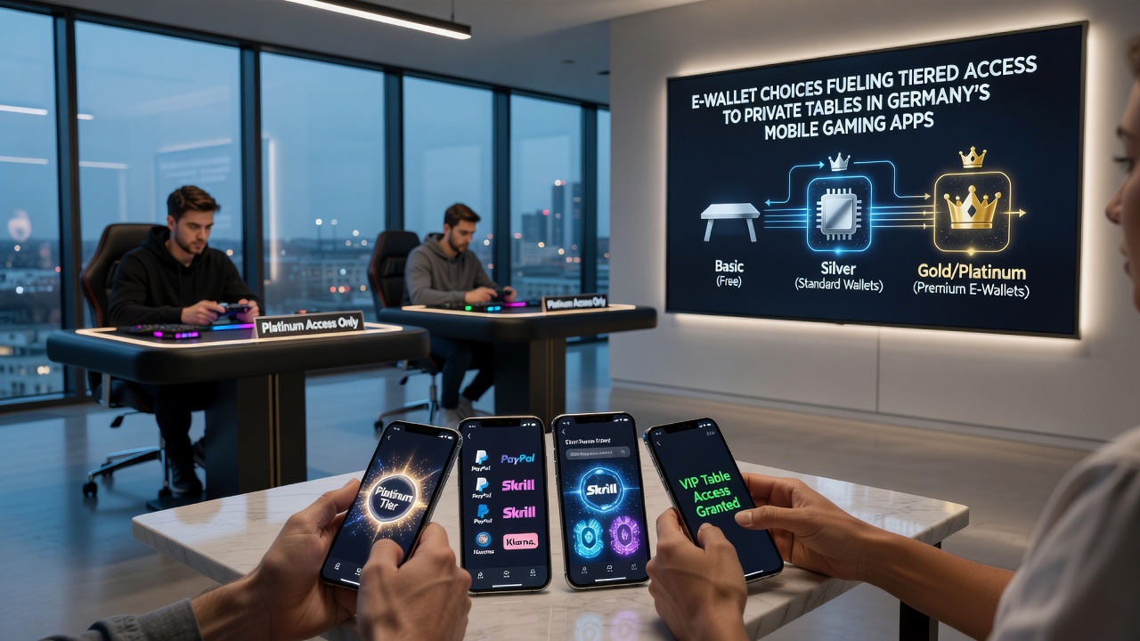 Darstellung von gestaffelten Nutzerprofilen mit E-Wallet-Integration in einer deutschen Gaming-App