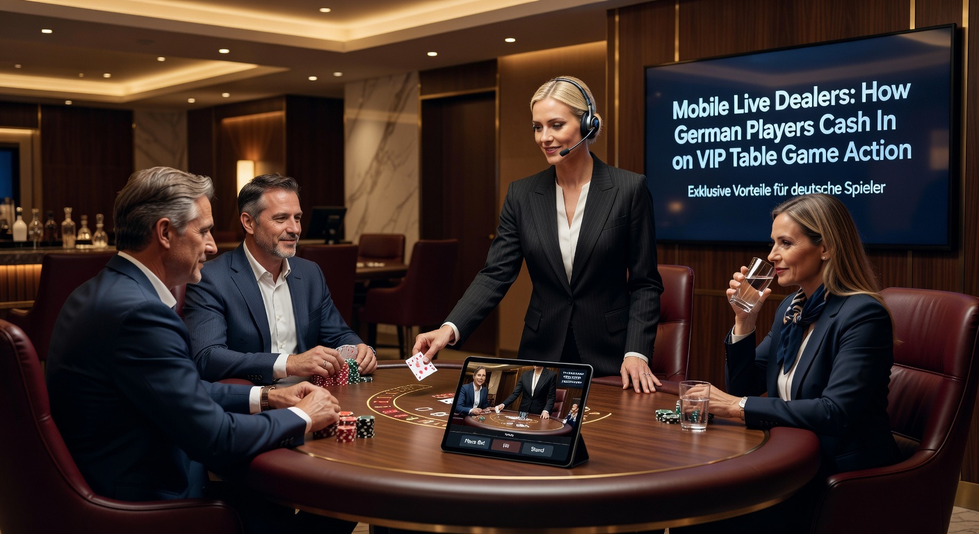 VIP-Mobile-Live-Roulette-Tisch mit deutschem Spieler auf Smartphone, Dealer dreht das Rad live