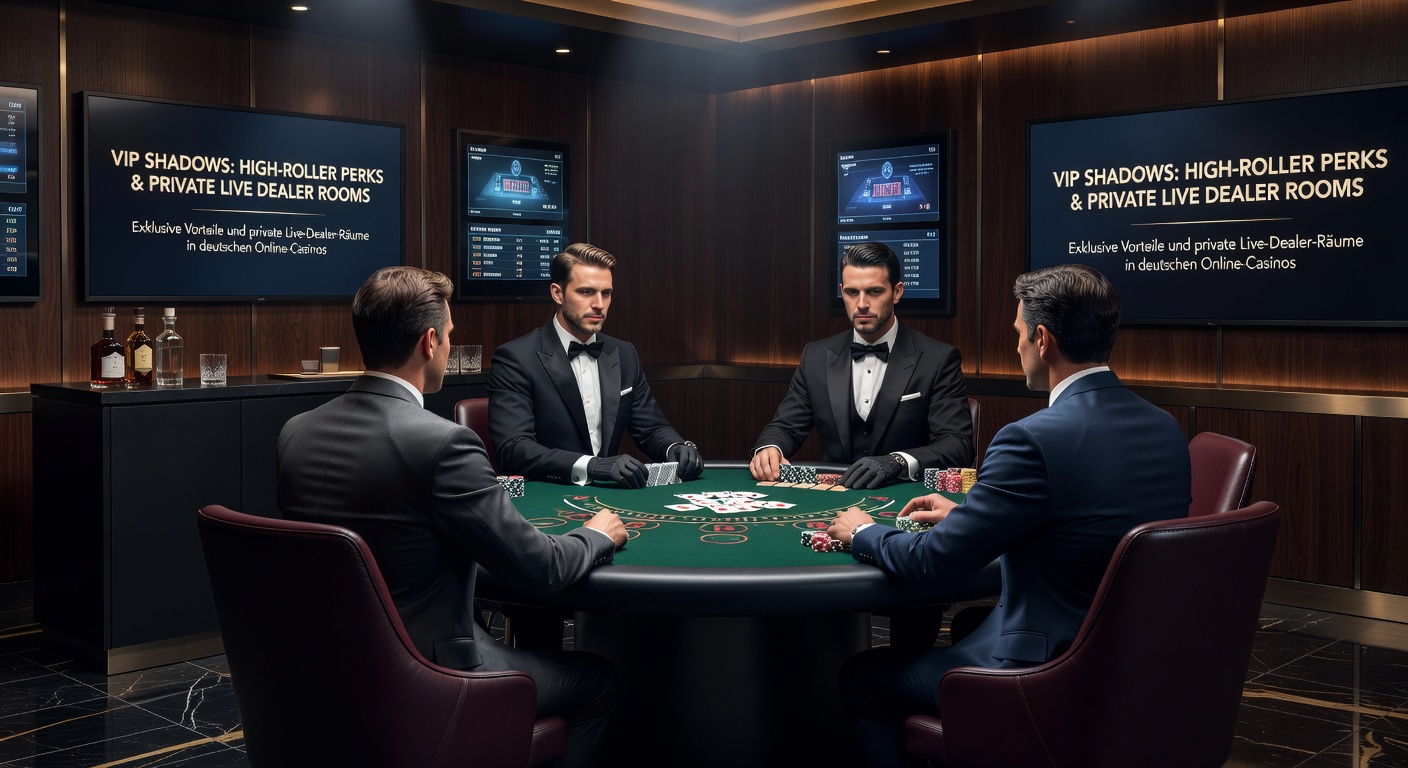 Ein elegantes VIP-Live-Dealer-Setup mit High-Roller-Elementen in einem Online-Casino, beleuchtet von gedimmtem Licht und luxuriösen Details